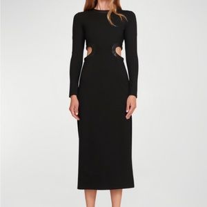 STAUD Black Cutout Vegan Leather Trim Midi Dress. Size L / 10. NEW with tags